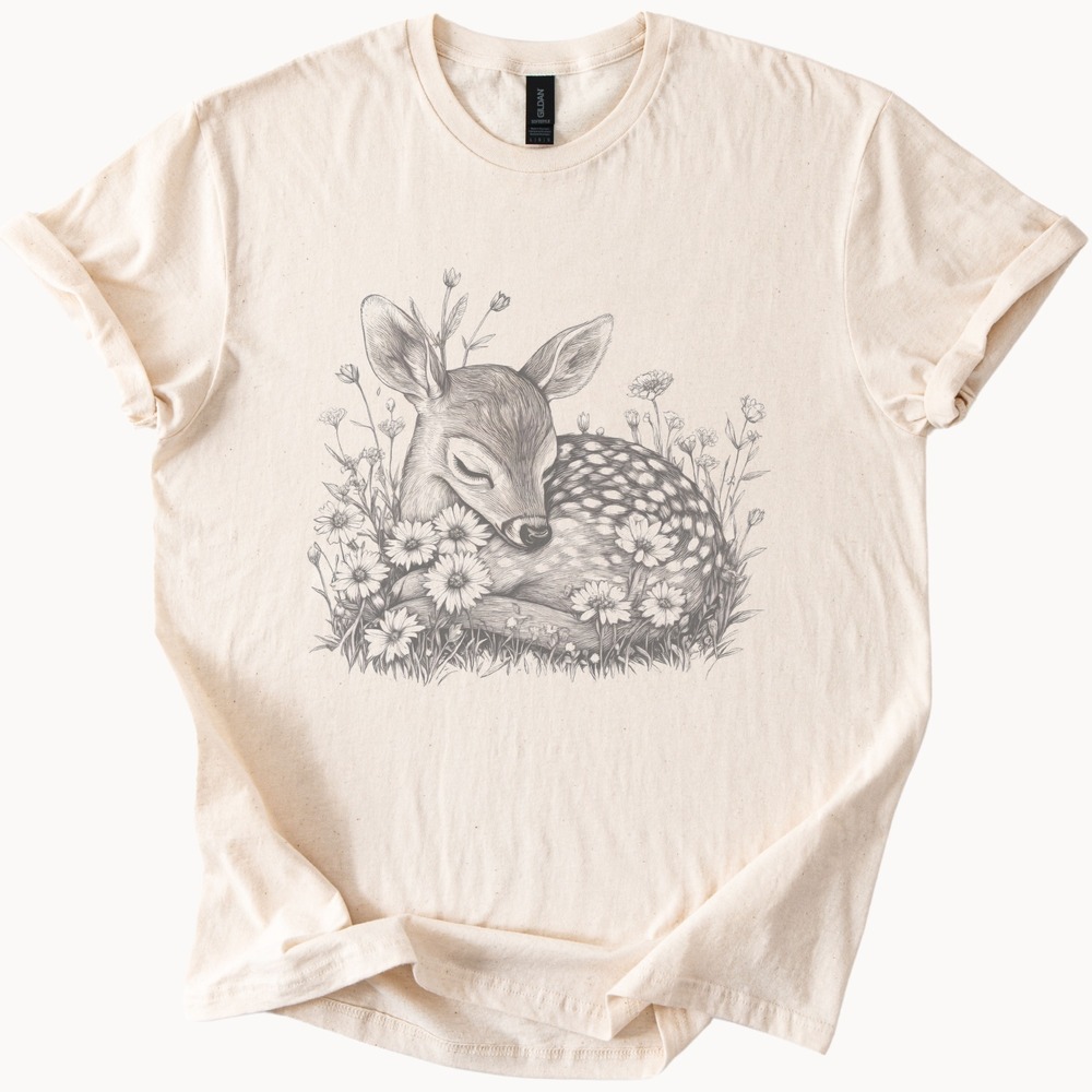 Sleeping Fawn Woodland Creature Vintage Style Tee